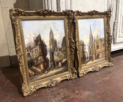 Pair 19th Century European Townscape Oil Paintings by H. Schafer