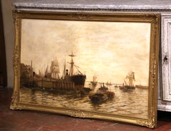 Late 19th Century English Thames Marine Oil Painting by Edward Fletcher