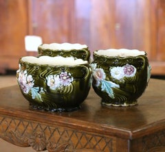 Late 19th Century French Barbotine Garniture by De Bruyn, Set of 3