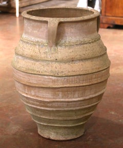 19th Century Italian Three-Handled Ribbed Terracotta Olive Jar