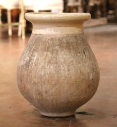 19th Century French Provencal Glazed Terracotta Olive Oil Jar from Biot