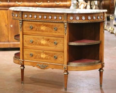 Mid-Century French Louis XVI Marquetry Marble-Top Commode à l’Anglaise