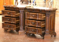Pair Mid-Century Italian Baroque Walnut Three-Drawer Bedside Tables