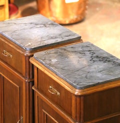 Pair of 19th Century French Louis Philippe Walnut Marble-Top Bedside Cabinets