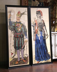 Pair Early 20th Century Carnival Costume Chromolithographs in Black Frames