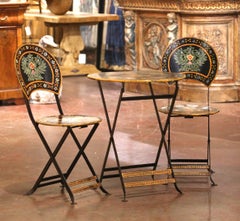 Early 20th Century French Hand-Painted Wrought Iron Folding Bistro Set, 3 Pieces