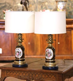 Pair of 19th Century French Napoleon III Sèvres Porcelain Two-Light Lamps