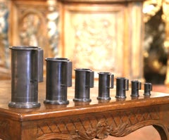 Late 20th Century French Graduated Pewter Measures with Handles, Set of 7
