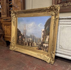 Mid-19th Century French Oil Painting of Seville Procession by Baron Prost