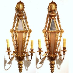 Pair of 19th Century French Louis XVI Giltwood Mirrored Two-Light Sconces