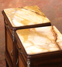 Pair of 19th Century French Louis XVI Mahogany Marble-Top Nightstands