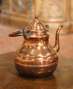 19th Century French Hand-Hammered Copper Tea Kettle with Swing Handle
