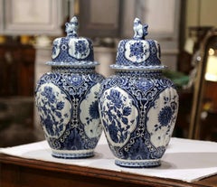 Pair of Mid-Century Dutch Delft Blue and White Faience Ginger Jars