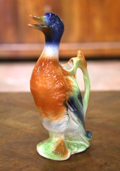 Early 20th Century French Saint-Clément Barbotine Duck Pitcher