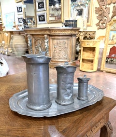 18th Century French Normandy Pewter Litre Measures, Set of 3 with Tray