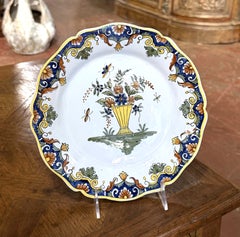 Antique French Rouen Style Hand-Painted Faience Floral Platter