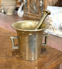 Mortier français en bronze du milieu du XIXe siècle avec son pilon d'origine