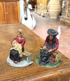 Pair 19th Century French Hand-Painted Cast Iron Figural Bookends