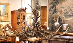 Vintage American Black Forest Style Elk and Deer Antler Ten-Light Chandelier