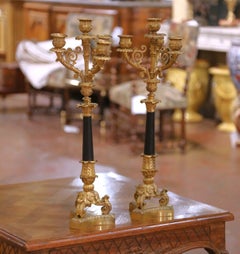 Pair of 19th Century French Empire Gilt Bronze Four-Light Candelabras