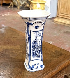 Vintage Dutch Delft Blue and White Faience Trumpet Vase