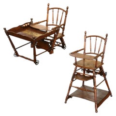 19th Century French Louis Philippe Walnut Metamorphic High Chair and Pram