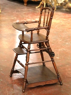 19th Century French Louis Philippe Walnut Metamorphic High Chair and Pram