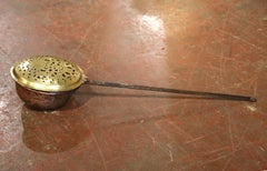 19th Century French Copper and Brass Bed Warmer Bassinoire with Iron Handle