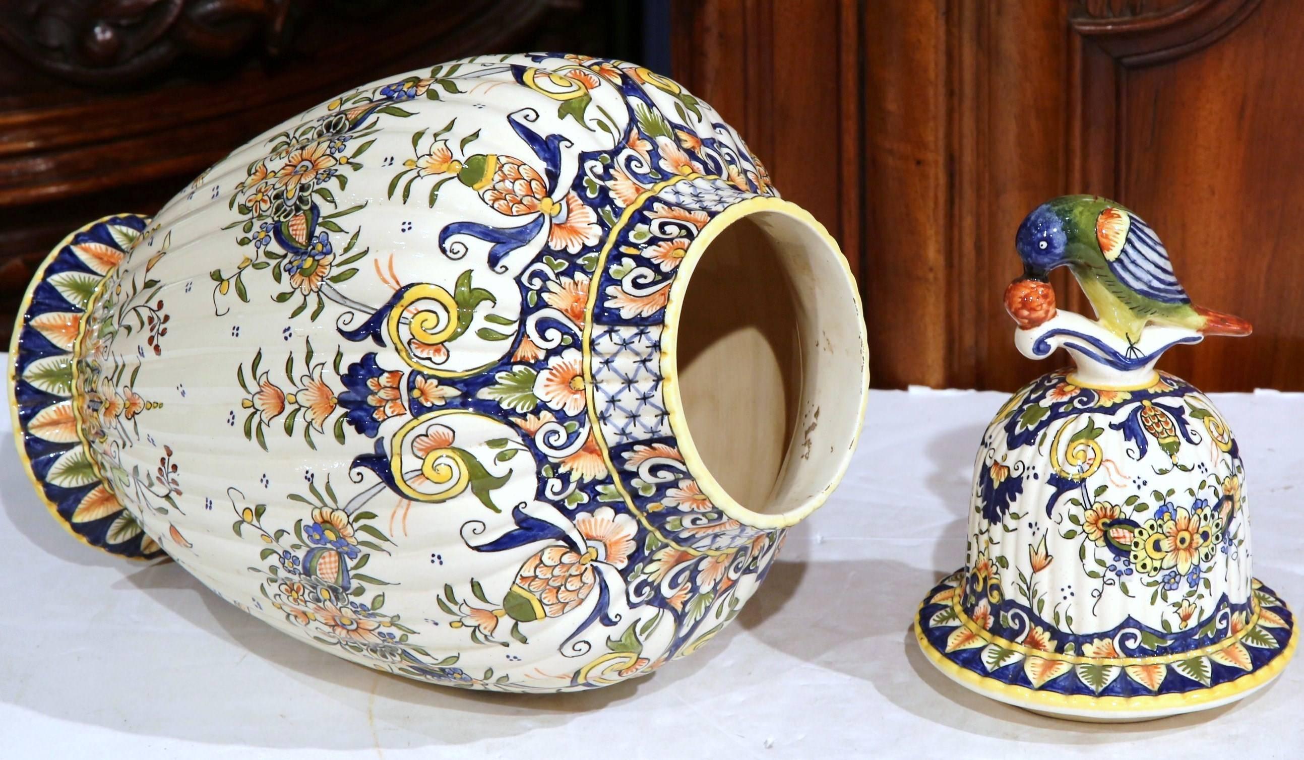 19th Century French Hand-Painted Floral Motifs Vase from Normandy, Dated 1882 1