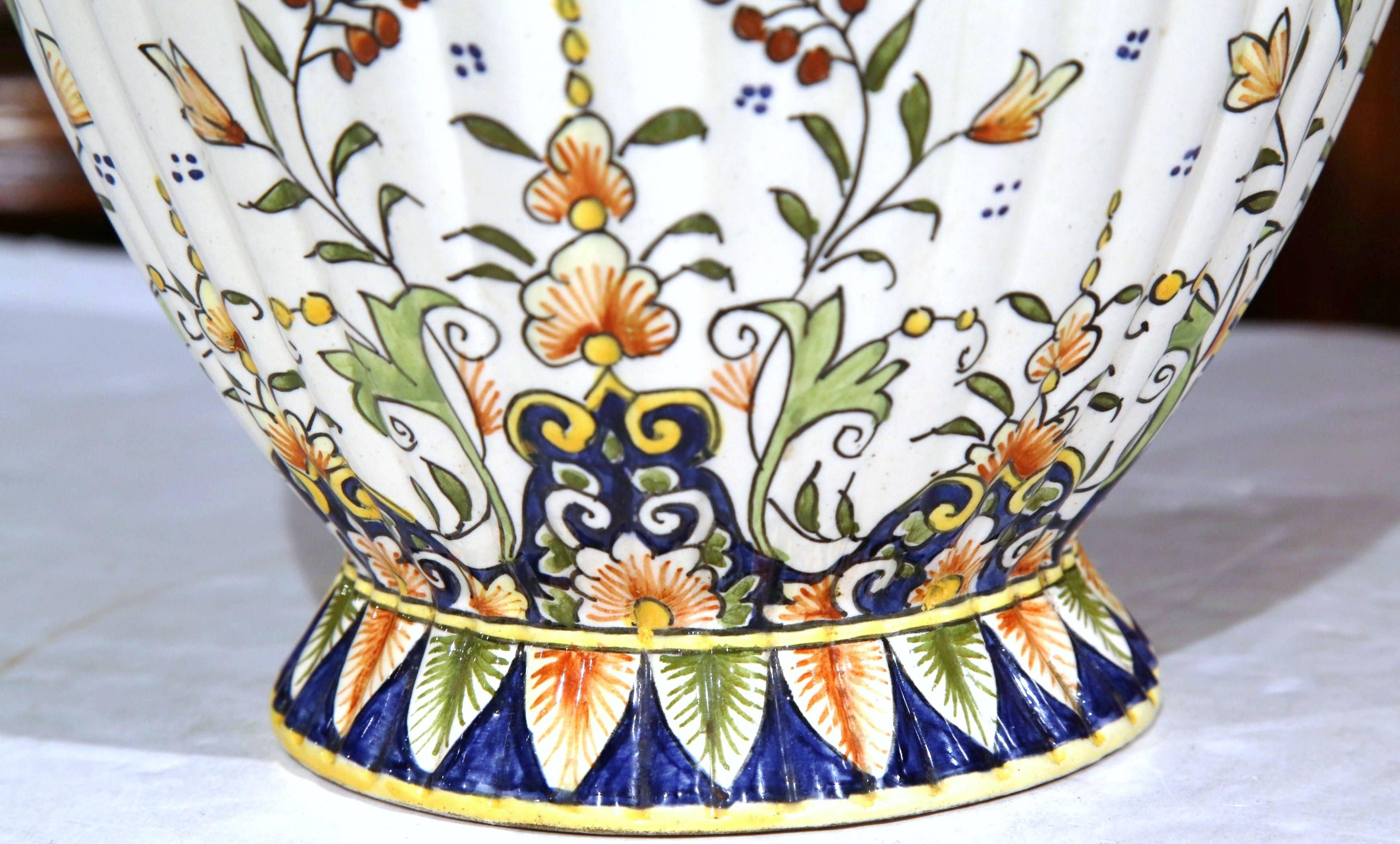 19th Century French Hand-Painted Floral Motifs Vase from Normandy, Dated 1882 3