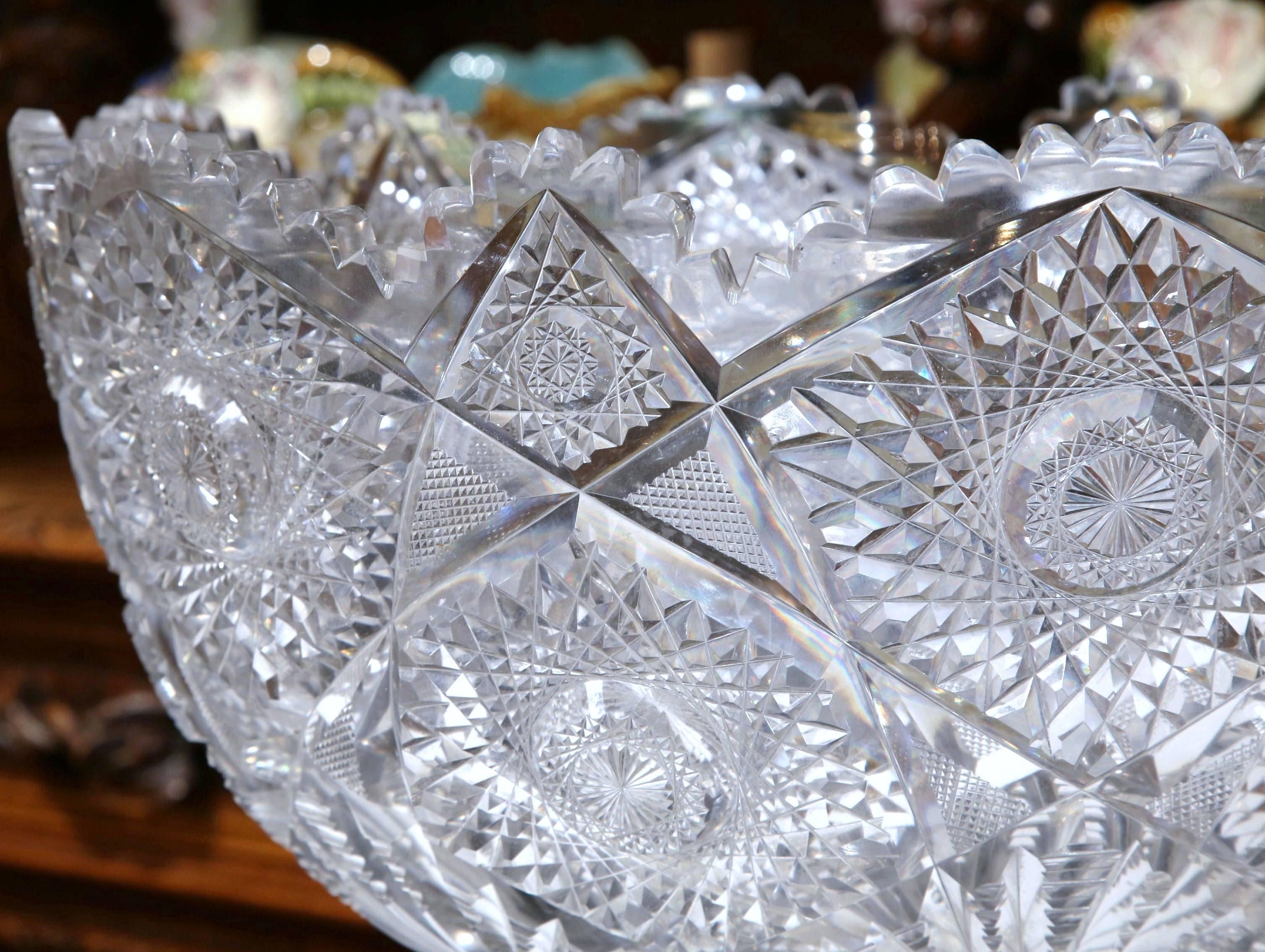 Large 19th Century French Round Cut-Glass Punch Bowl with Repoussé Silver Base 1