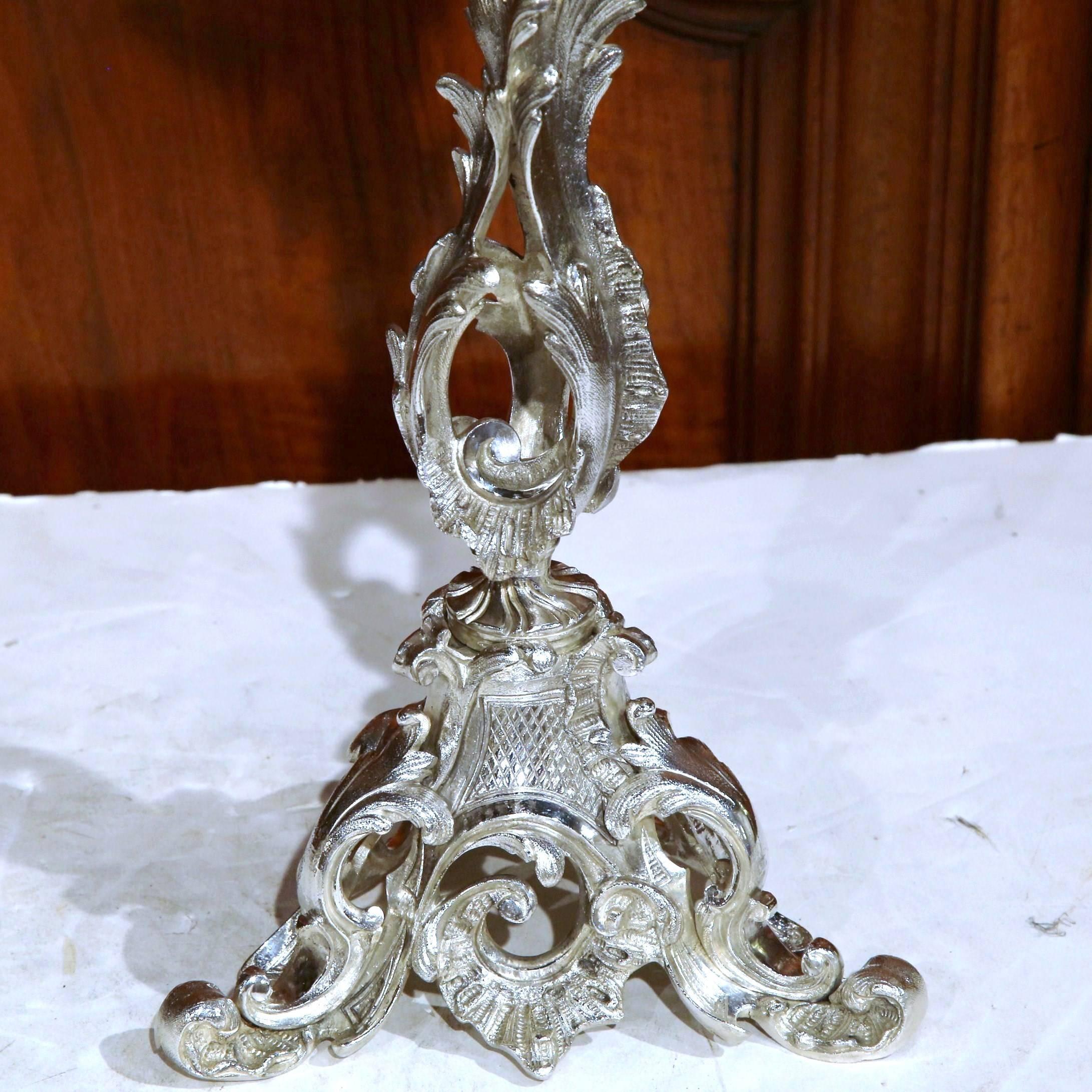 Pair of 19th Century French Louis XV Silver Plated Bronze Five-Arm Candelabras 3