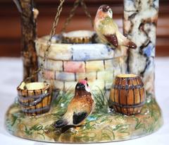 19th Century Hand-Painted Barbotine Well Sculpture with Birds Signed J. Massier