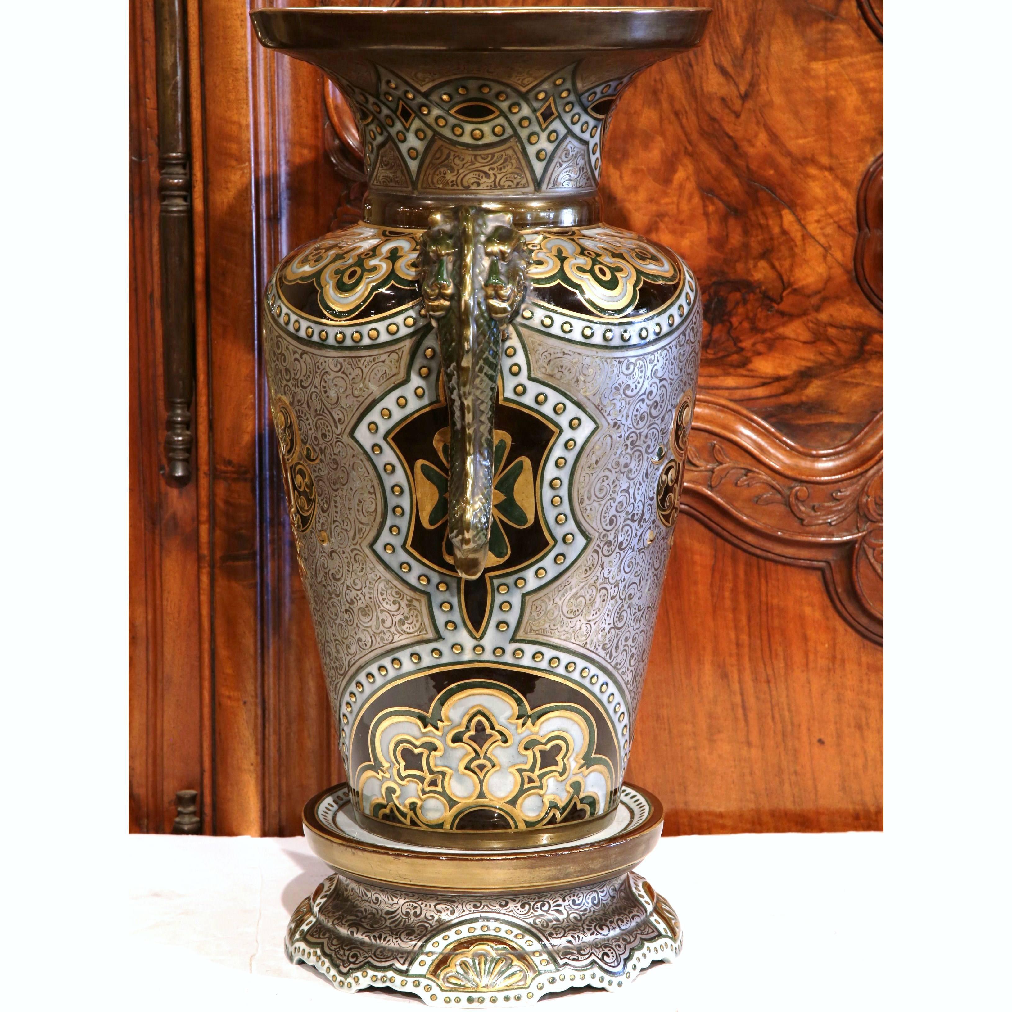 Large 19th Century, French, Hand-Painted Silver and Gold Vase with Separate Base 3