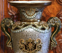Large 19th Century, French, Hand-Painted Silver and Gold Vase with Separate Base