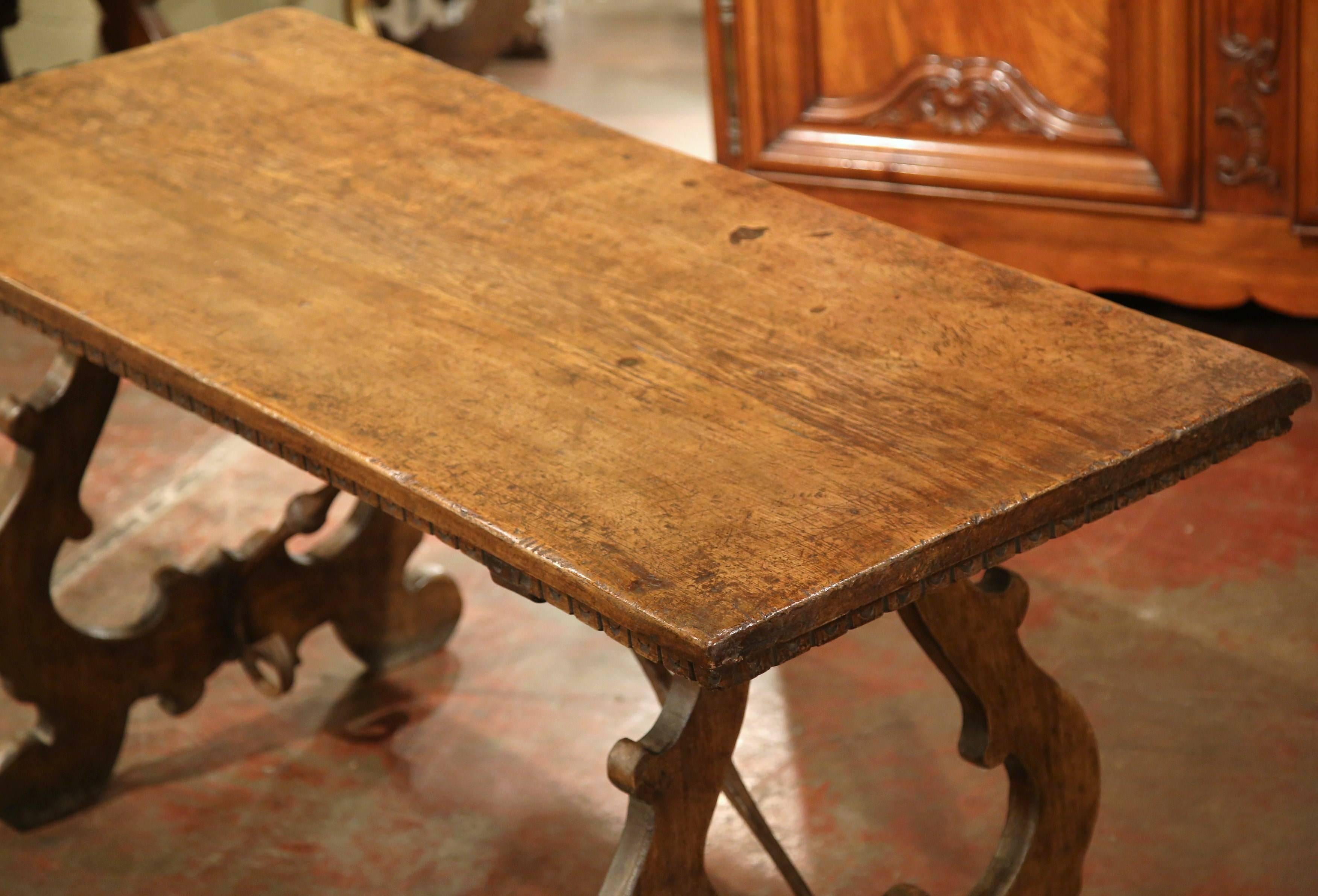 19th Century Spanish Carved Chestnut Table with Wrought Iron Stretcher 5