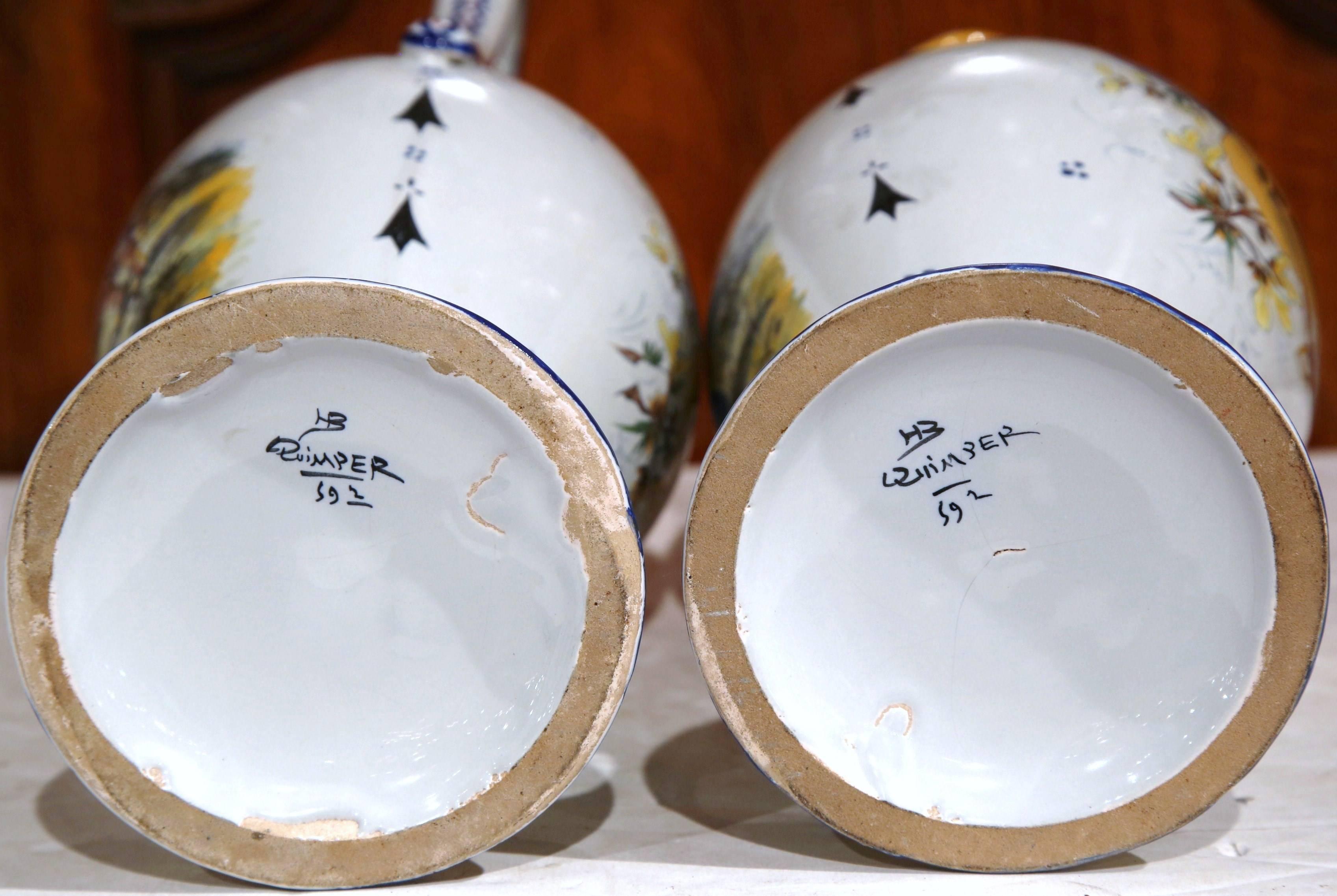 Pair of Early 20th Century French Hand-Painted Water Pitchers from Quimper 5