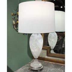 Pair of Rock Crystal Table Lamps from Brazil with Round Shades and Finials