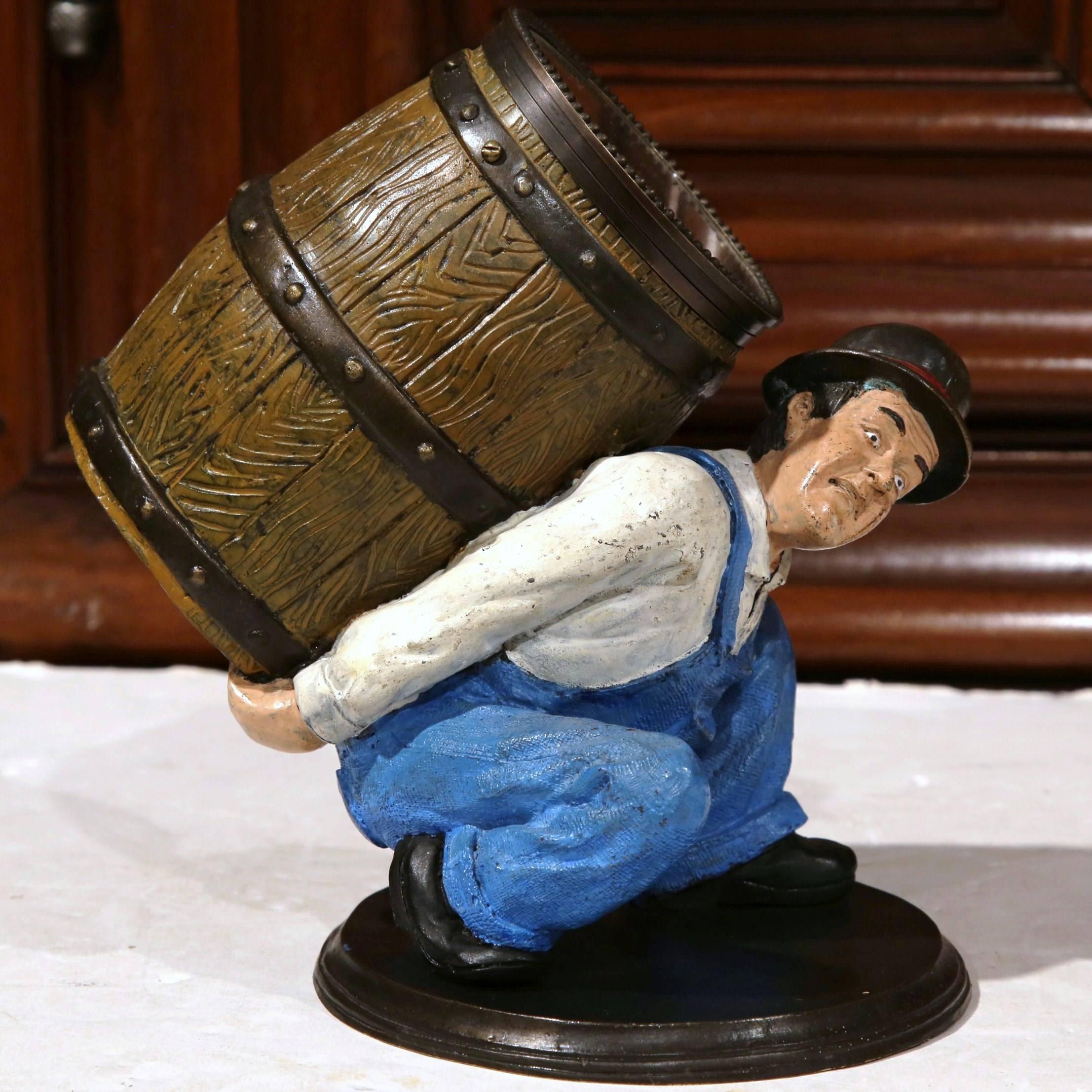 Early 20th Century American Bronze and Polychrome Wine Maker Figure Clock 1