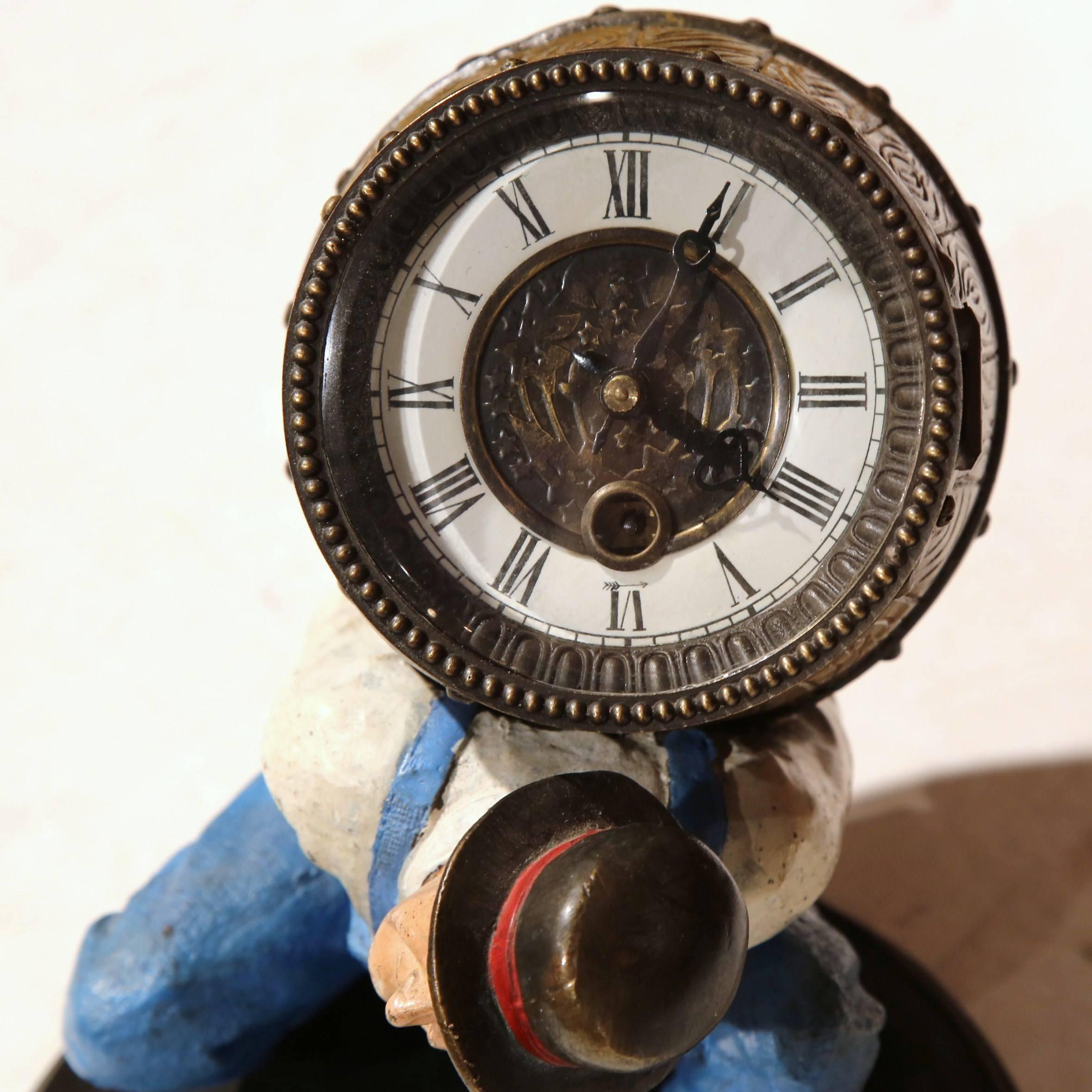 Hand-Painted Early 20th Century American Bronze and Polychrome Wine Maker Figure Clock