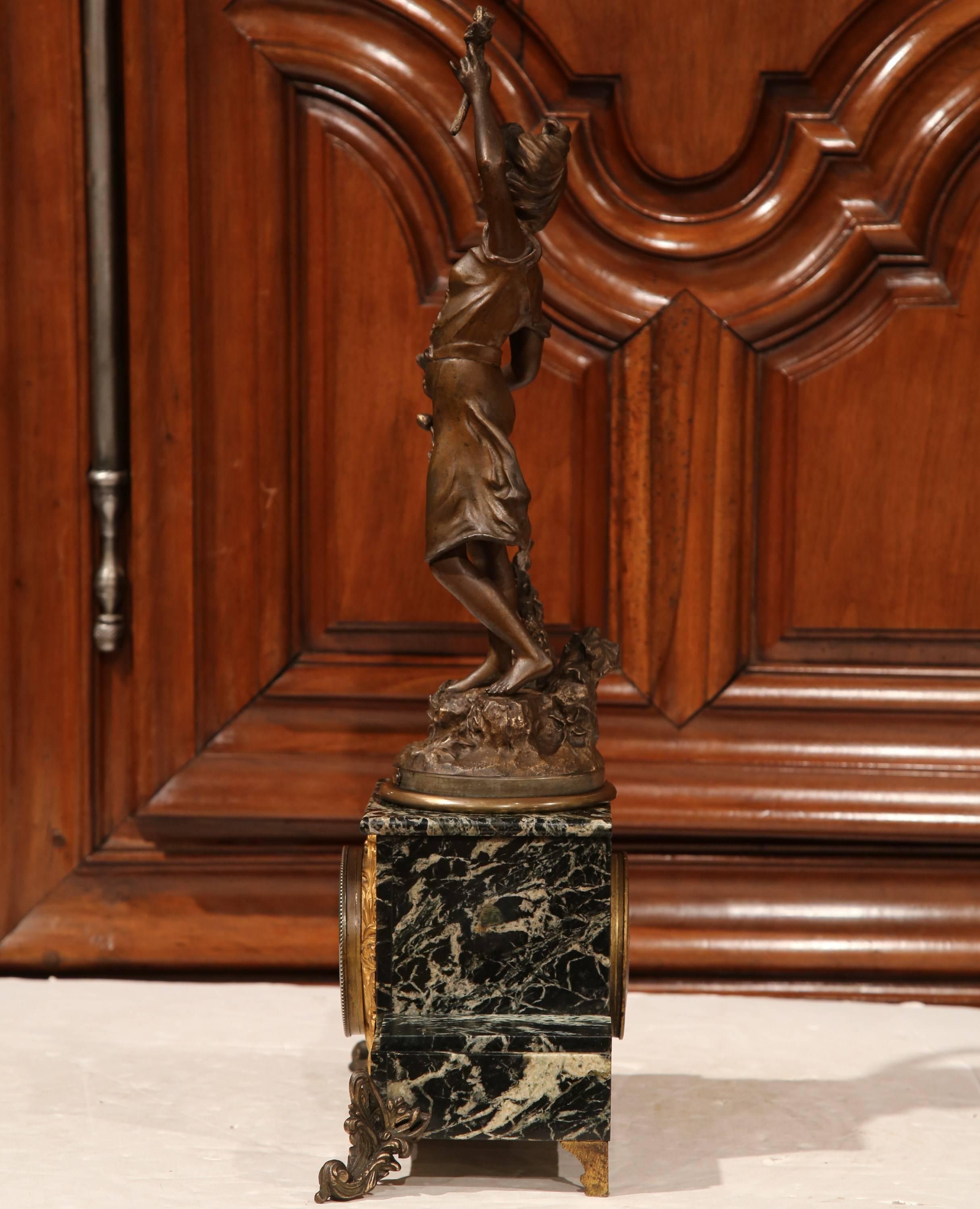 19th Century French Spelter and Marble Signed Mantel Clock with Porecelain Dial 3