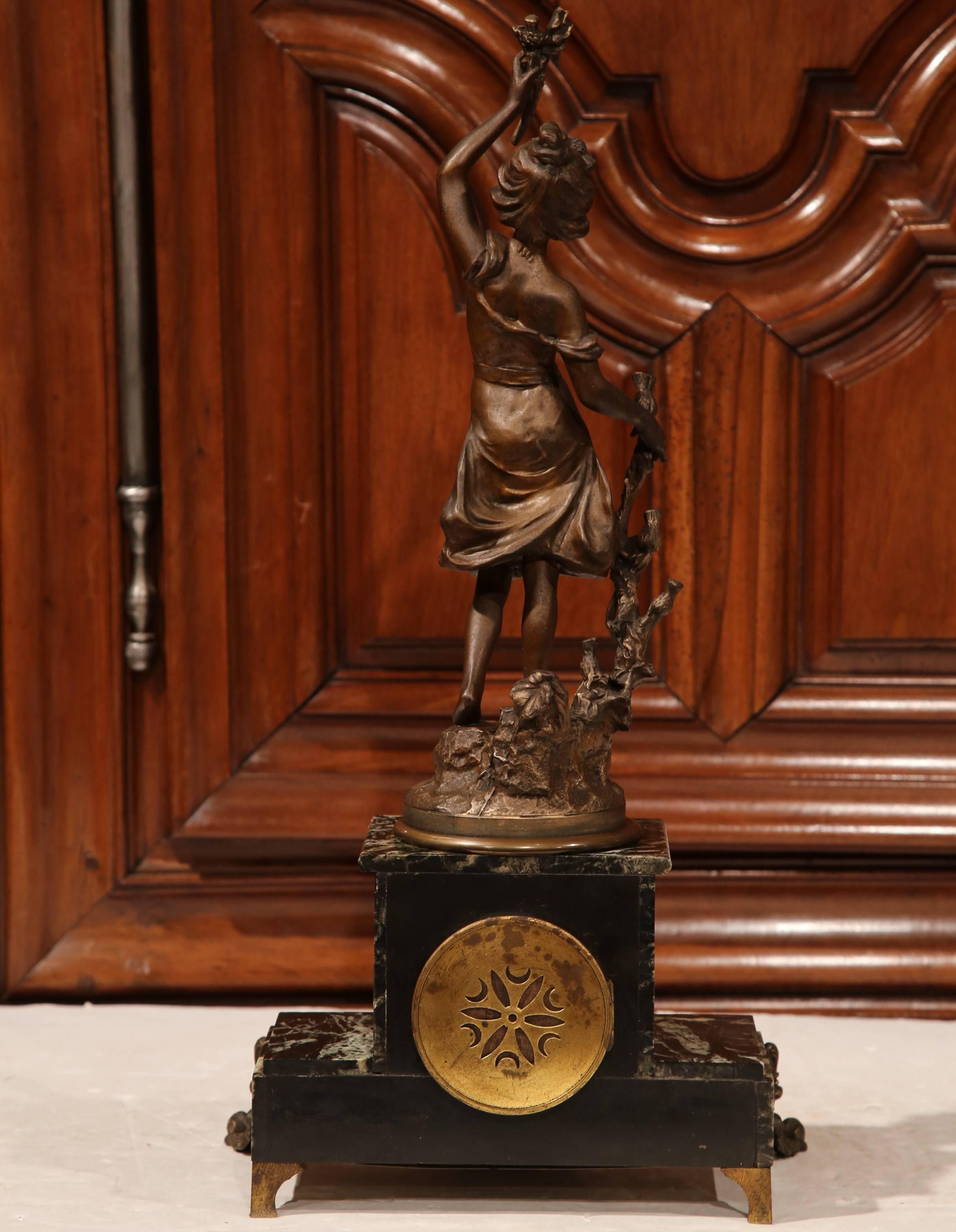 19th Century French Spelter and Marble Signed Mantel Clock with Porecelain Dial 5