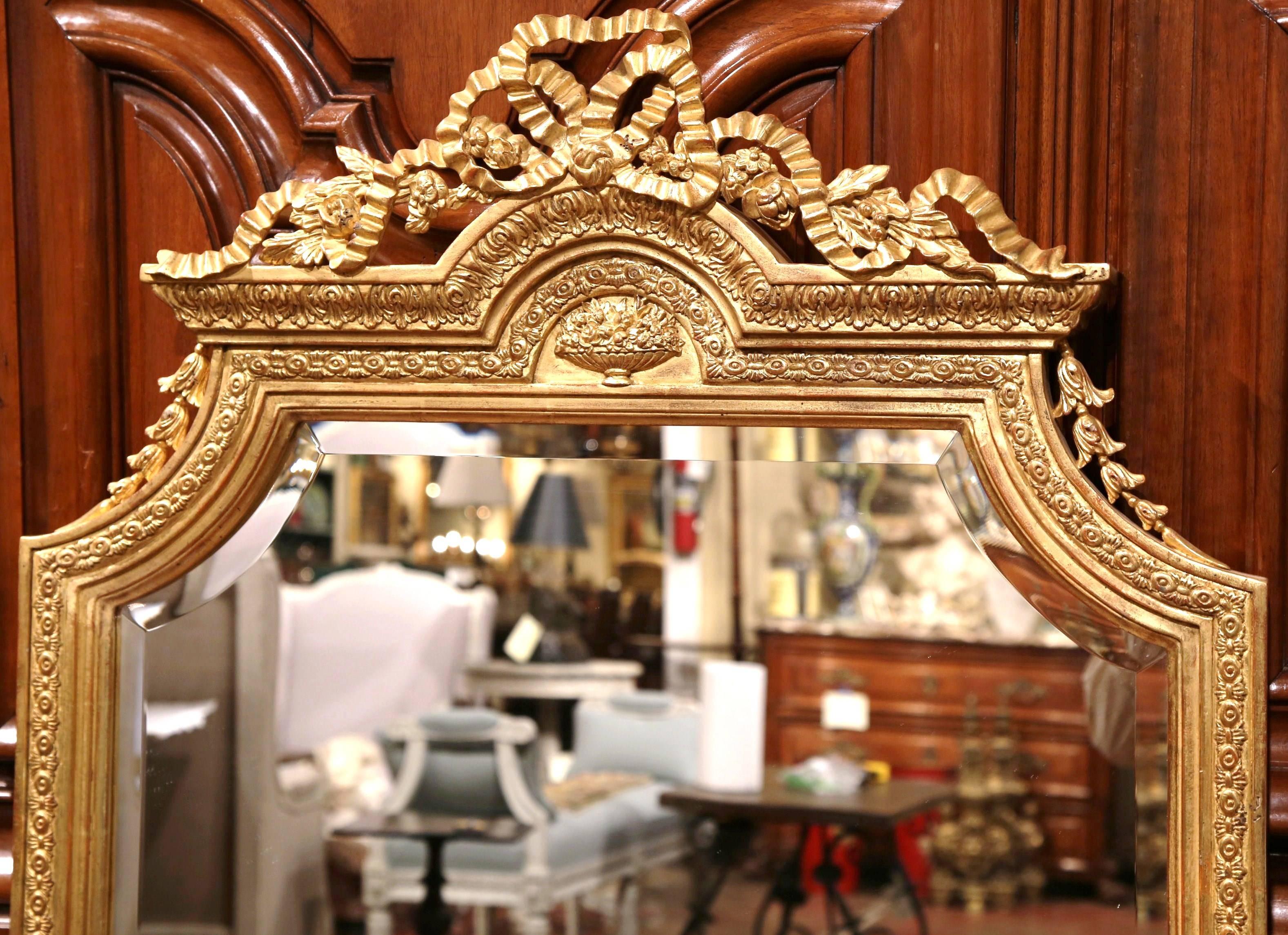 French Pair of Mid-20th Century Louis XVI Carved Giltwood Mirrors with Bevelled Glass