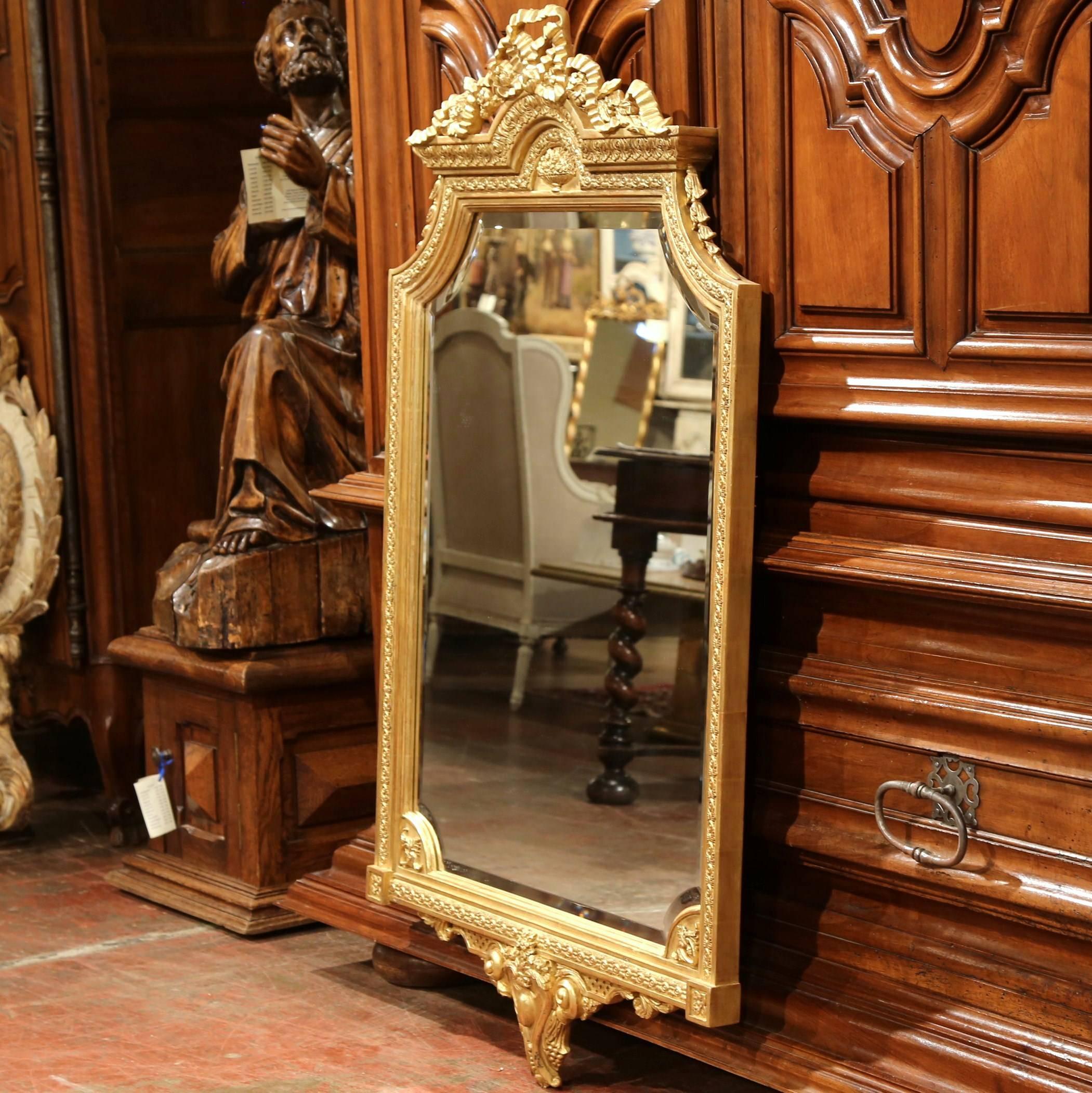 Pair of Mid-20th Century Louis XVI Carved Giltwood Mirrors with Bevelled Glass 3