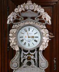 Tall Mid-20th Century French Carved Painted Grandfather Clock from Normandy