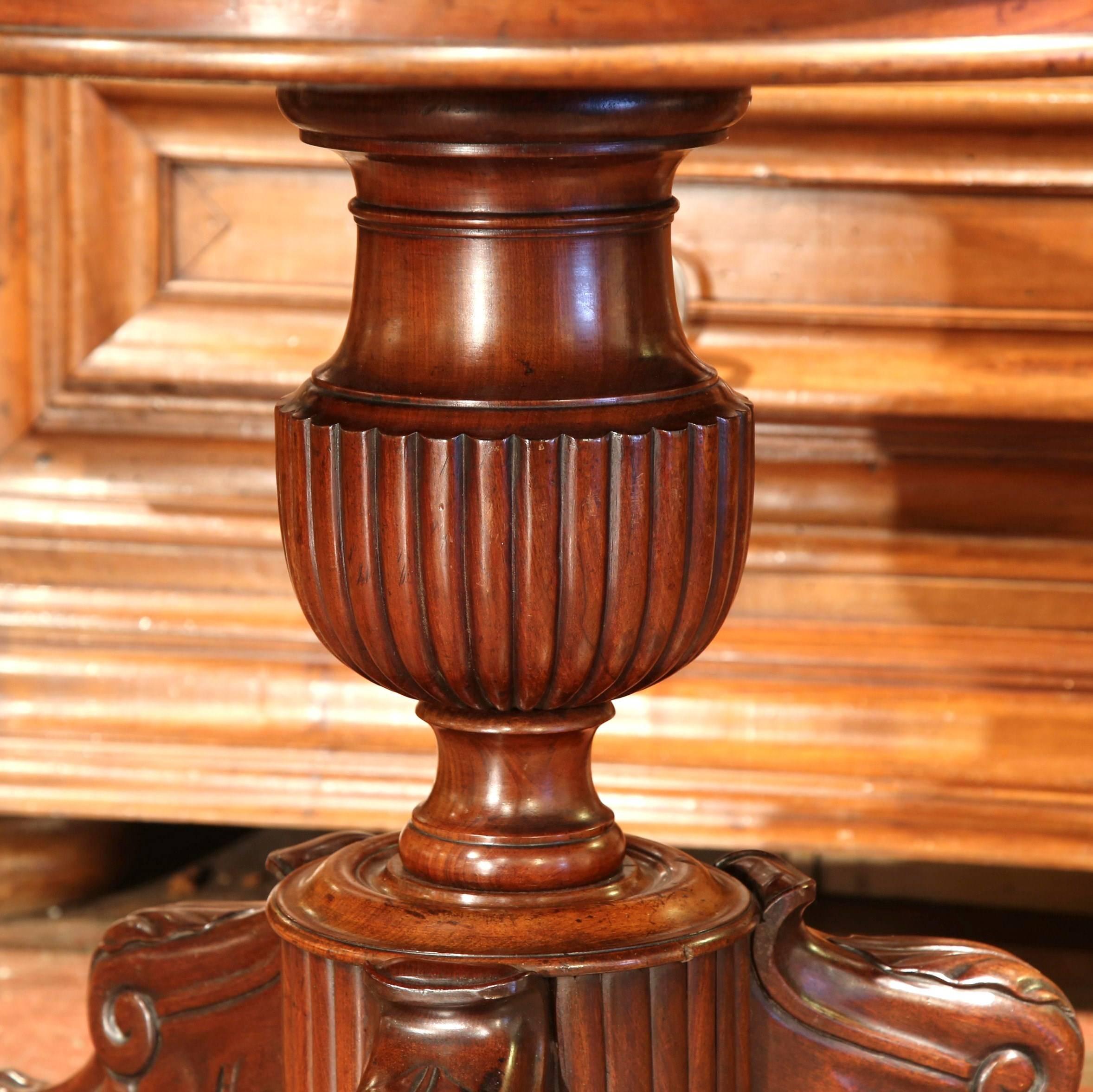 19th Century French Louis Philippe Carved Mahogany Gueridon with Grey Marble Top 3