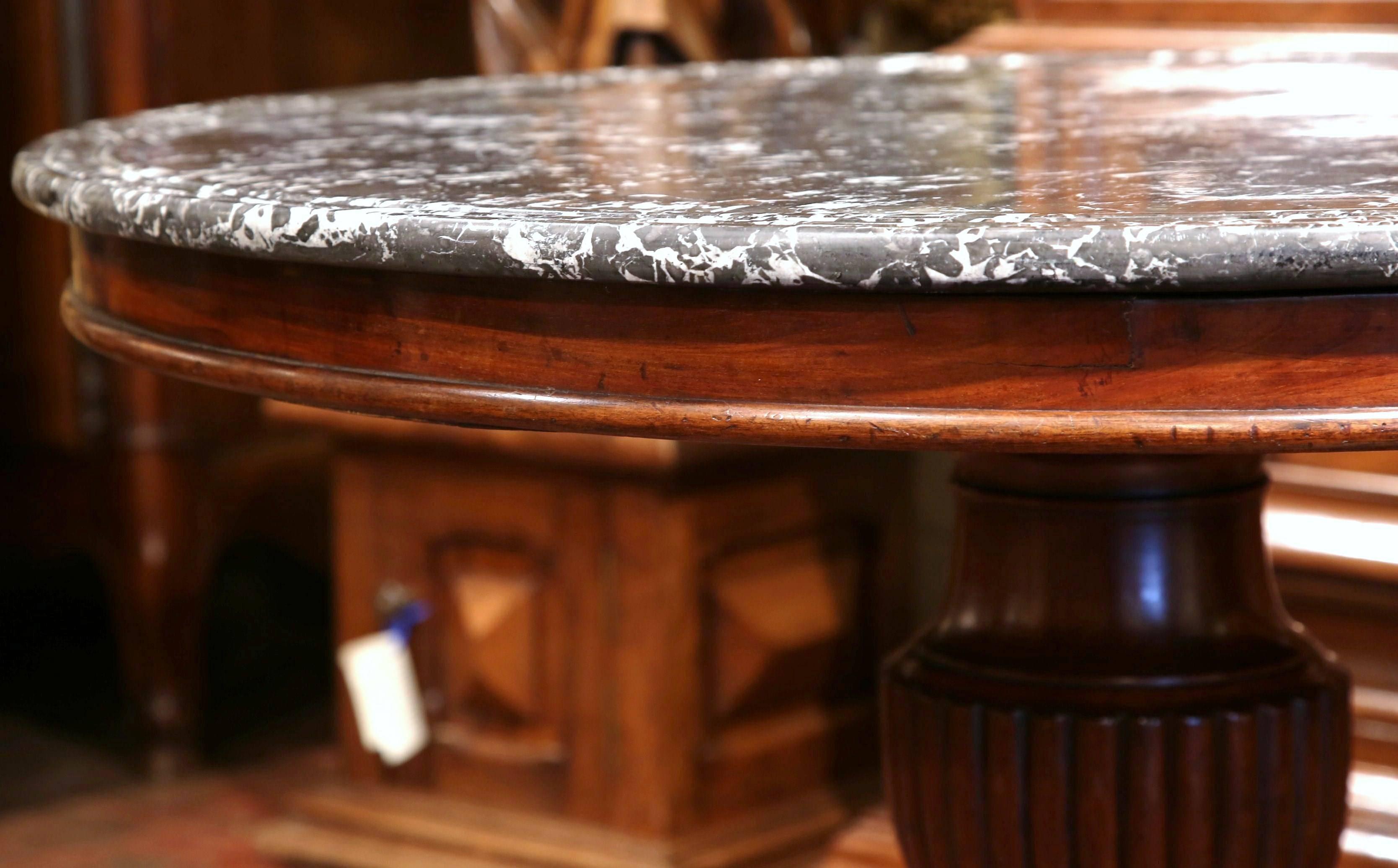 Hand-Carved 19th Century French Louis Philippe Carved Mahogany Gueridon with Grey Marble Top