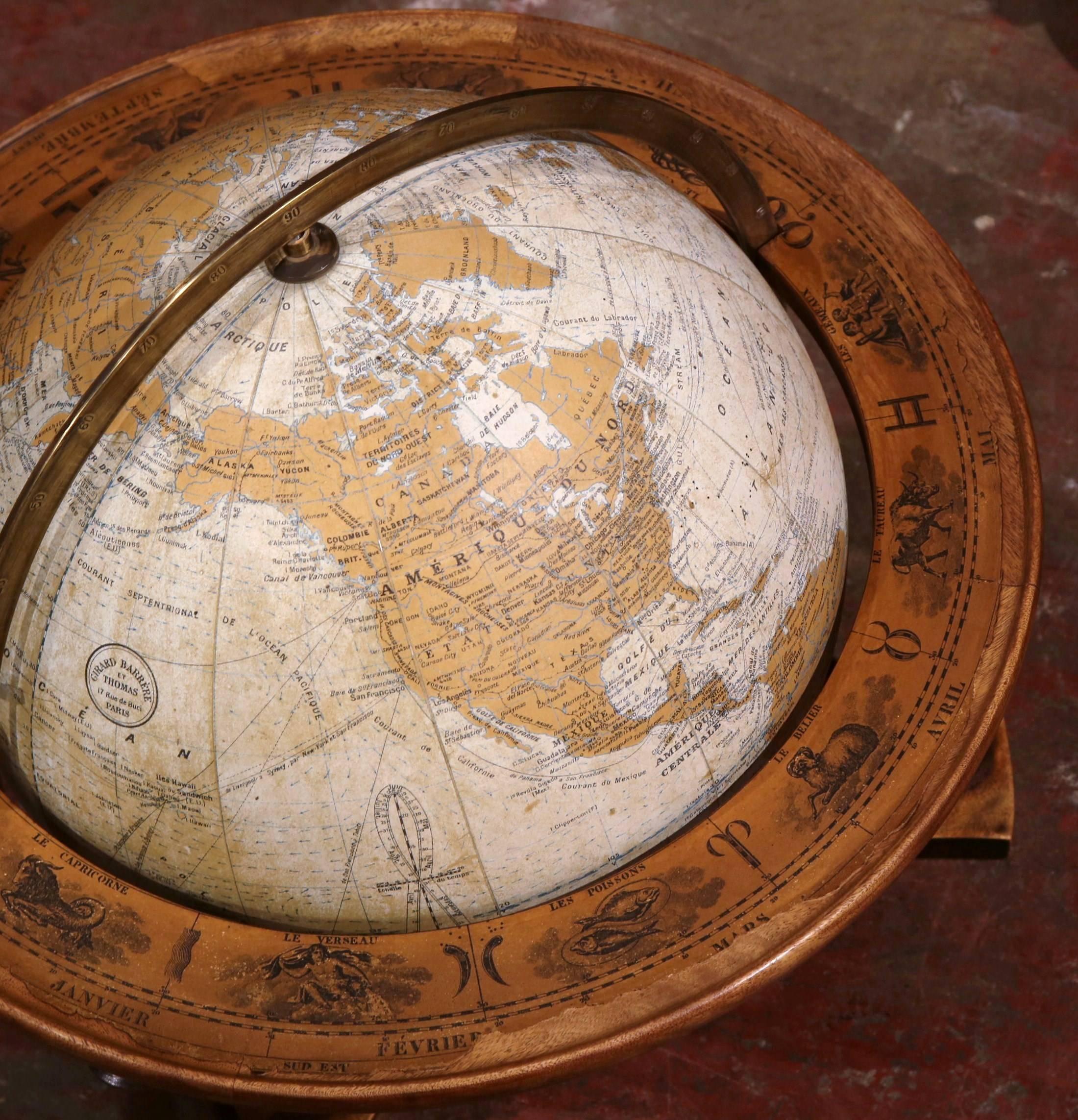 20th Century French Globe on Walnut Base Signed Girard Barrere et Thomas, Paris 1