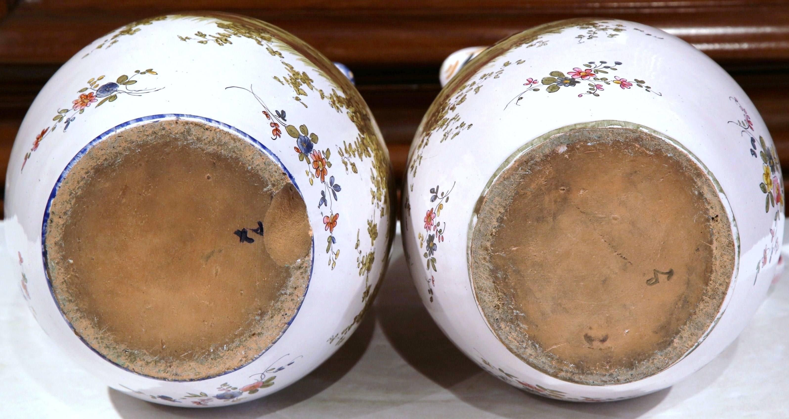 Pair of 19th Century, French, Painted Faience Wine Pitchers with Tavern Scenes 5