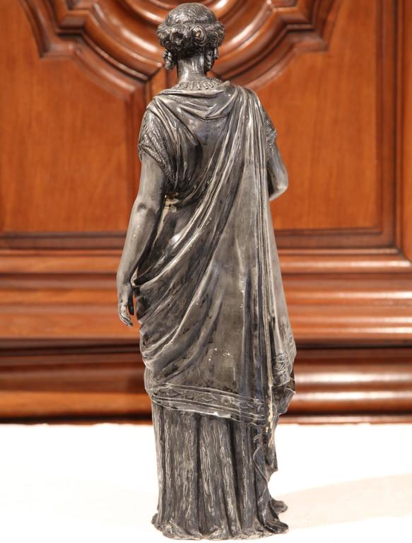 19th Century French Hand Carved Pewter Statue of a Roman Woman with